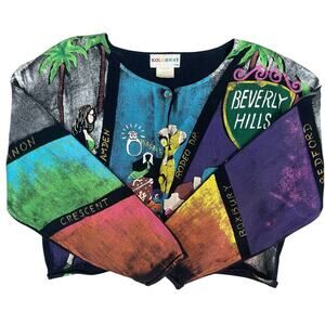 Kolorway USA Beverley Hills Print Art To Wear Cardigan Size 2 90s Made In USA